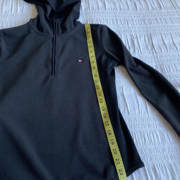 Tommy Hilfiger long sleeve black fleece hoodie with zippered front. Extra Small. - Picture 13 of 15